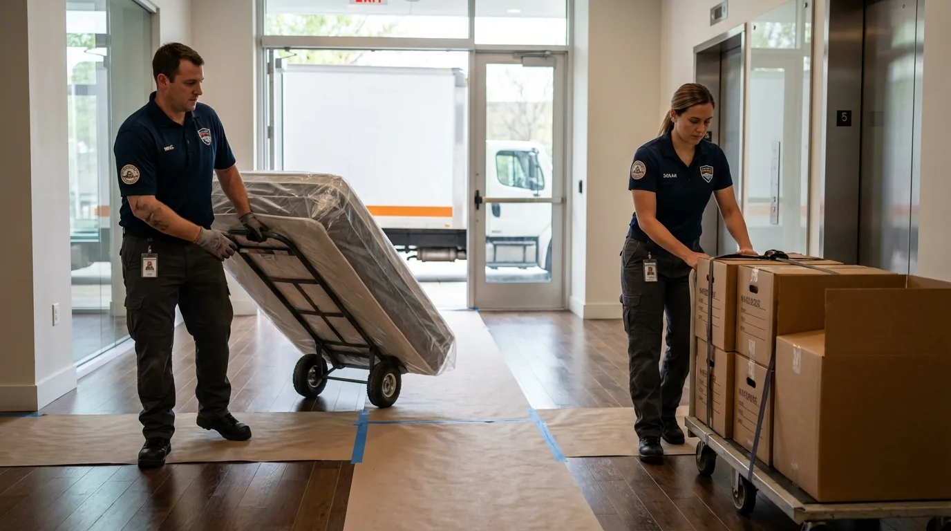 Professional apartment movers loading elevator in Wickliffe, OH